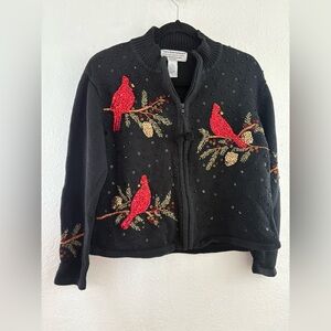 Tiara International Vintage sequin beaded fairy grunge zip up cardinal bird sz L